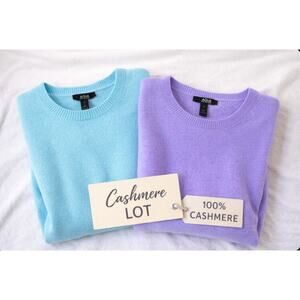 Aqua Cashmere Sweater Lot of 2 Women’s L Blue Purple Crewneck Luxury Knit Set